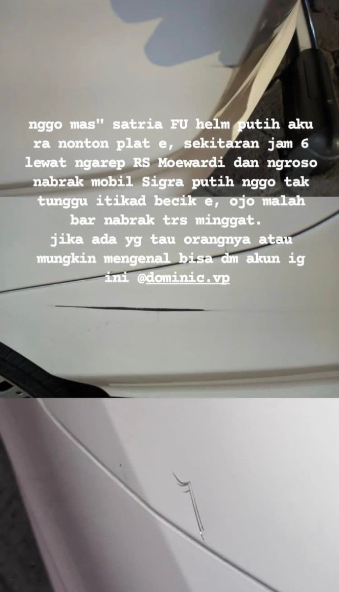 txtfromsoc's tweet photo. INPO 🔥

Copas DM : 
Mobil e koncoku disempret uwong neng daerah moewardi, motor e ra tanggung jawab sopo reti salah siji followersmu. Iseh ditunggu etikad baik e. Isoh langsung DM sek bersangkutan https://t.co/ipdkvFJulP