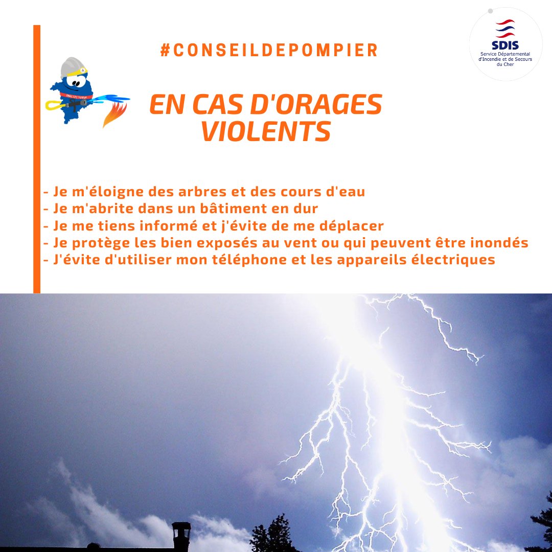 SDIS_18's tweet image. #LT ⛈️Vigilance Orange Orages

@meteofrance a placé le @departement_18 en #vigilanceOrange pour un risque d'orage.

Soyez prudents.

#ConseilDePompier
