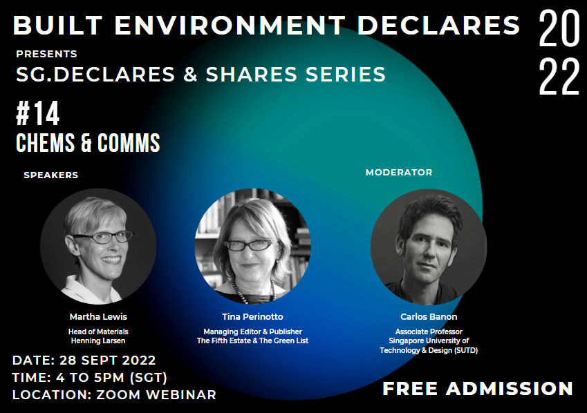 webstruc's tweet image. Construction Declares Presents: SG Declares & Shares Series
Webinar #14 Chems & Comms
Date: 28 September 2022
Time: 4 to 5pm (+8 GMT)
Free registration here: us06web.zoom.us/webinar/regist…
@BuiltEnvDec #webinar #sustainability #environment #construction #architecture #engineering