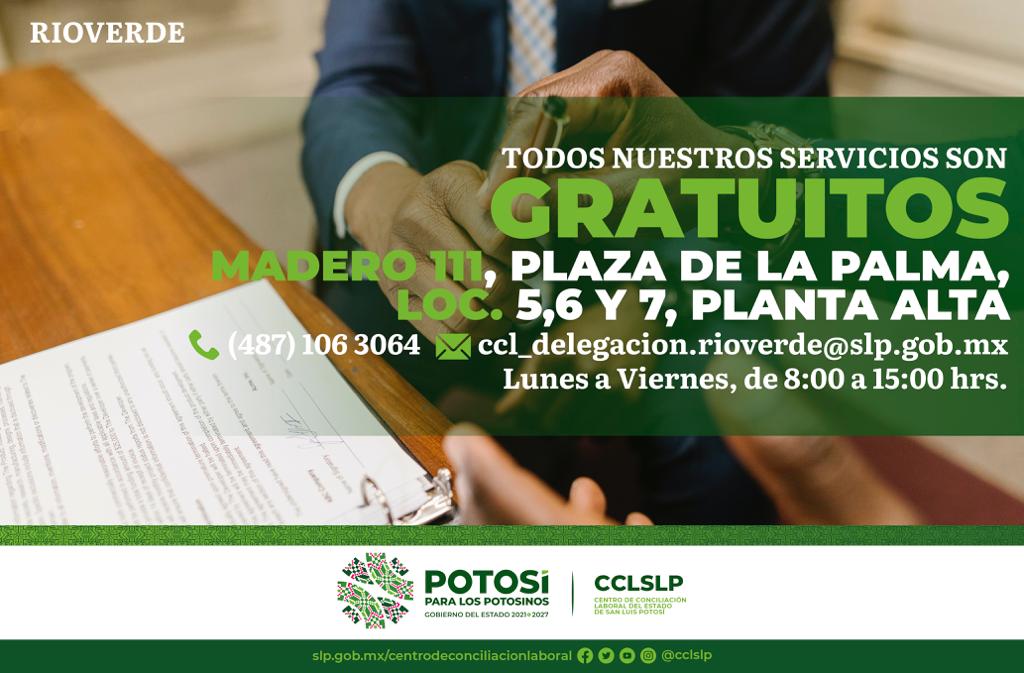 CCLslp's tweet photo. ¿Tienes un conflicto laboral?
Las oficinas del #CCLSLP, Delegación #Rioverde, se ubican en calle Madero, N° 111, Plaza Palma, Local 5,6, y 7, Planta Alta.
☎ Llámanos al 487-106-30-56.
📩: ccl_delegacion_rioverde@slp.gob.mx
#GobiernoTeApoya
#YaSeNota
#PotosíParaLosPotosinos https://t.co/xg0DuPlblY