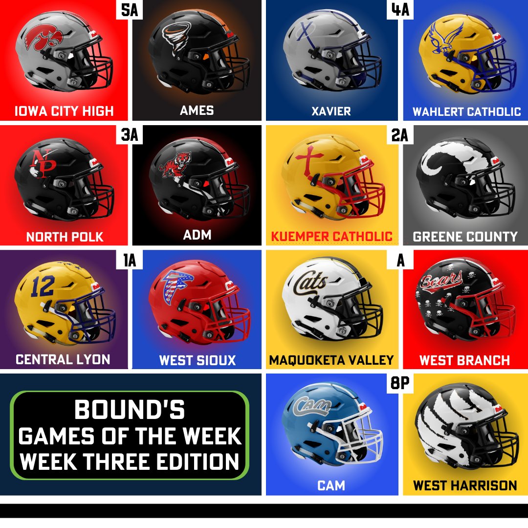 Week Three is upon us 👀

Here's our Bound Game's Of The Week; Week Three Edition

#iahsfb #ihsaa