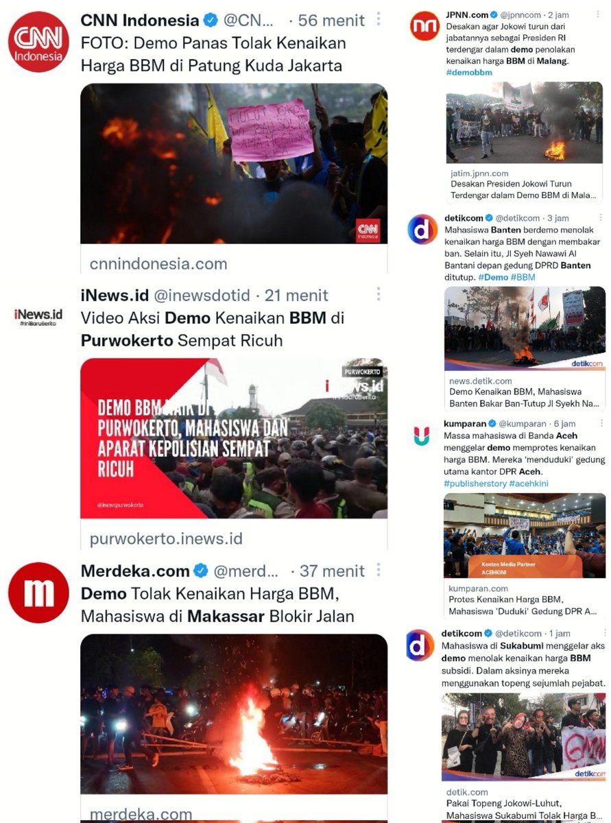 Mahasiswa hari ini berdiri bersama rakyat turun ke jalan serentak di sejumlah wilayah menolak kenaikan BBM 

Wahai penguasa &amp; politisi yg dulu mengemis suara dimana kalian saat rakyat sedang menderita!!!