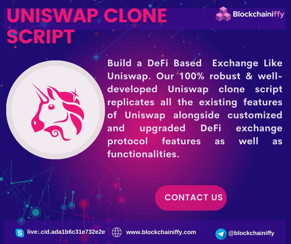 blockchainiffy's tweet photo. Blockchainiffy provides robust and readymade Uniswap Clone Script which can be fully customized in various ways to launch a DeFi exchange platform. Our Uniswap Exchange Clone Script comes with primary features that can be reliable according to the client's business requirements. https://t.co/8fUDs22VkK