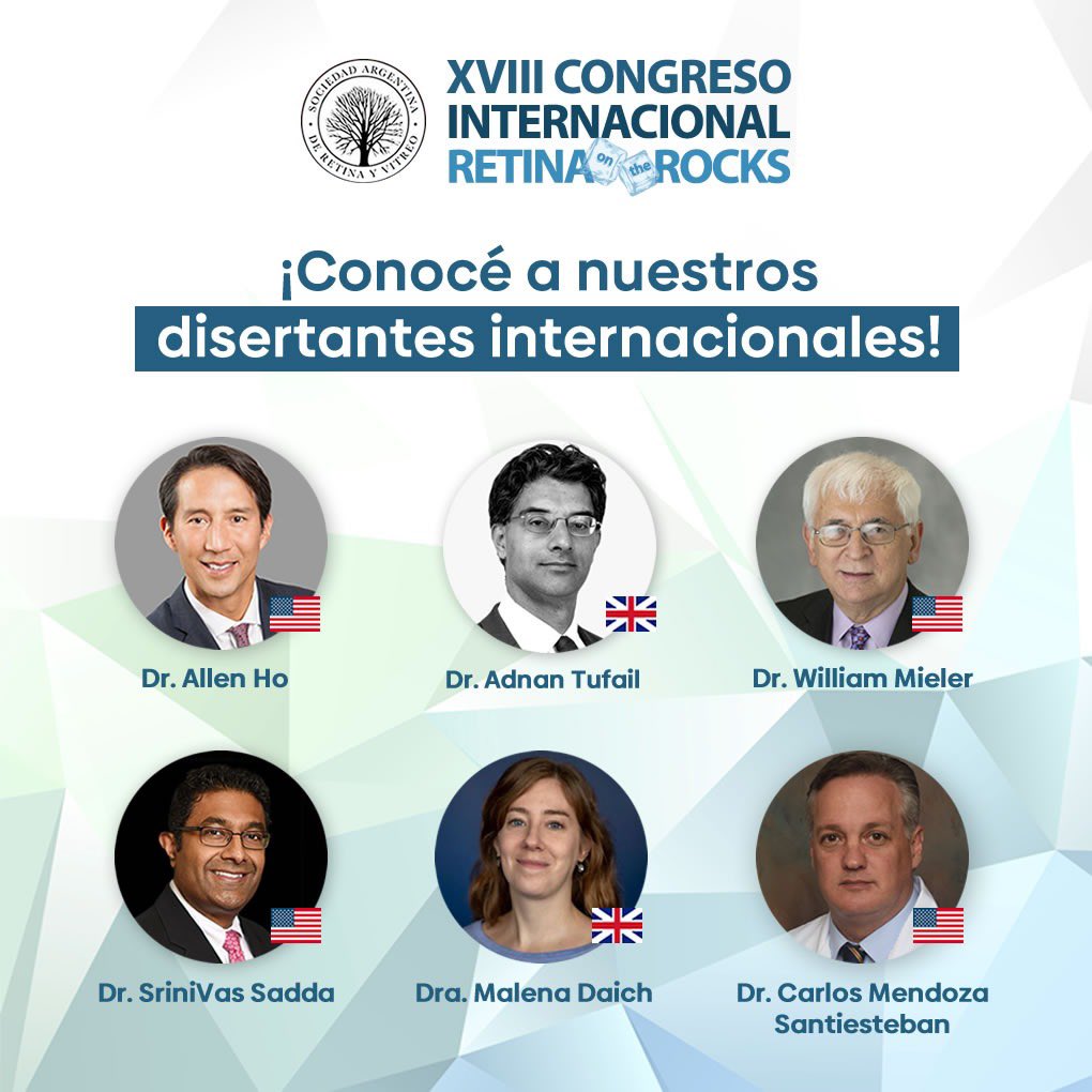 ¡Conocé a nuestros disertantes internacionales! 🤩

XVIII Congreso Internacional - Retina on the Rocks

👉🏻 Jueves 27, viernes 28 y sábado 29 de Octubre 2022
👉🏻 El Calafate, Santa Cruz, Argentina
👉🏻 Sede Hotel Alto Calafate

Información e inscripciones: info@saryv.org.ar