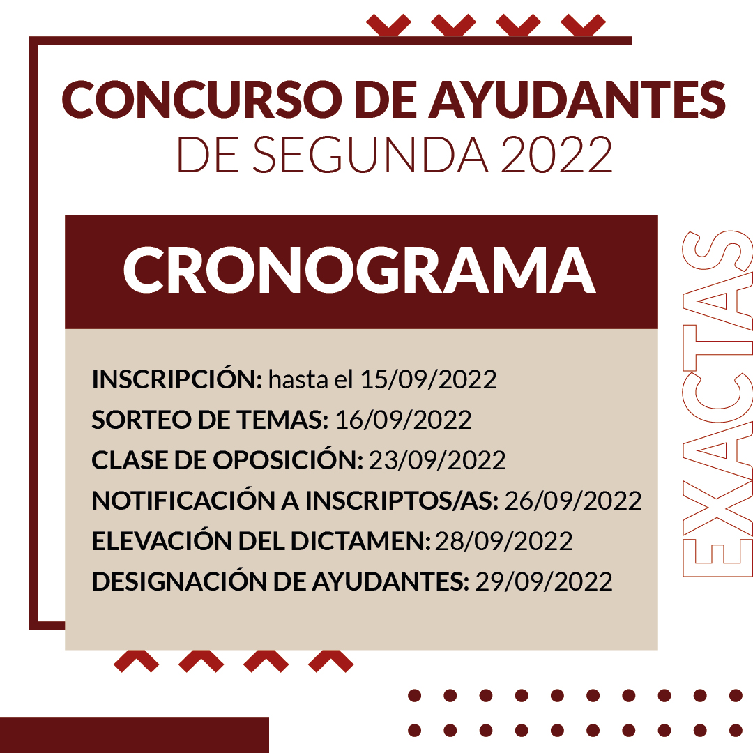 La Secretaría Académica de la Facultad informa que hasta el 15 de septiembre se encuentran abiertas las inscripciones para el Concurso de Ayudantes de Segunda 2022
exa.unrc.edu.ar/concurso-de-ay…