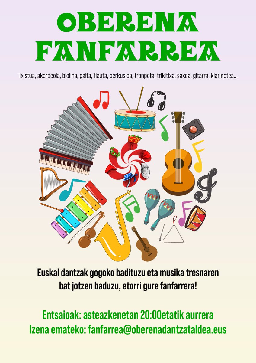 OberenaDT's tweet photo. Oberena fanfarreak musikariak behar ditu

Animatu!!!

#OberenaDT https://t.co/hmmkXdGgp5