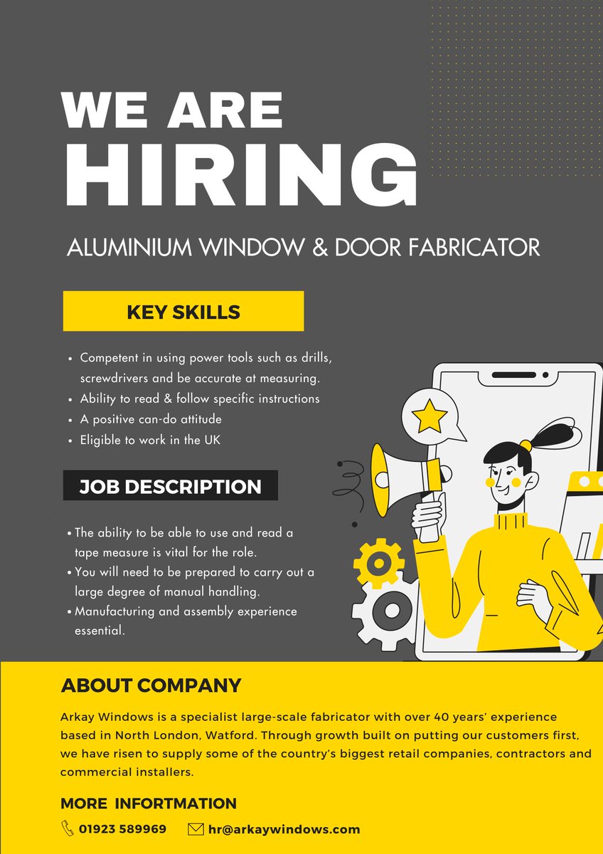 arkay_windows's tweet photo. We are #hiring!😃 We are looking to recruit experienced #Fabricators as well as trainee Fabricator a company that really does value their employees and become part of its ongoing success. 

https://t.co/2zos5VxEzA
#Watford #London #Factory #Jobs https://t.co/NOmDtDGsPV