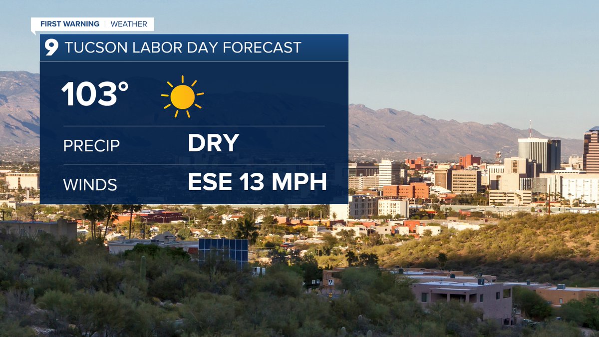 Hot and dry weather is in the forecast for the majority of Southern Arizona this Labor Day! Don't forget to hydrate and wear lots of sunscreen if you plan to spend the holiday outdoors.