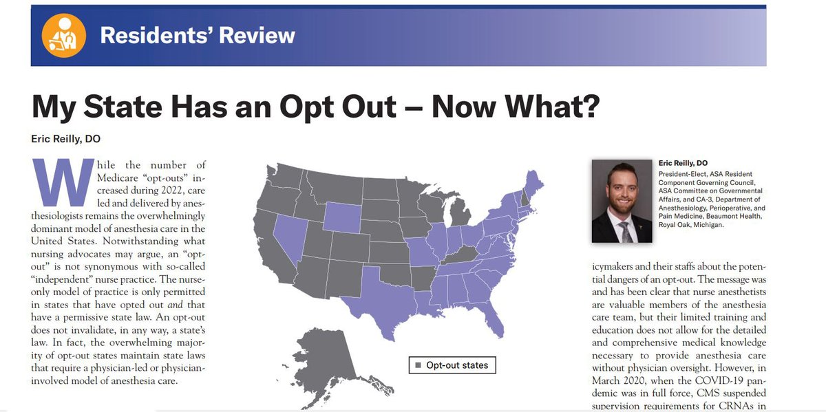 ASAMonitor's tweet photo. Dr. Eric Reilly from @BeaumontHealth explains how an opt-out does not invalidate a state’s law. “In fact, the overwhelming majority of opt-out states maintain state laws that require a physician-led or physician involved model of anesthesia care.” https://t.co/Kz0tevji7S
#AnesRes https://t.co/aWGYKF579E