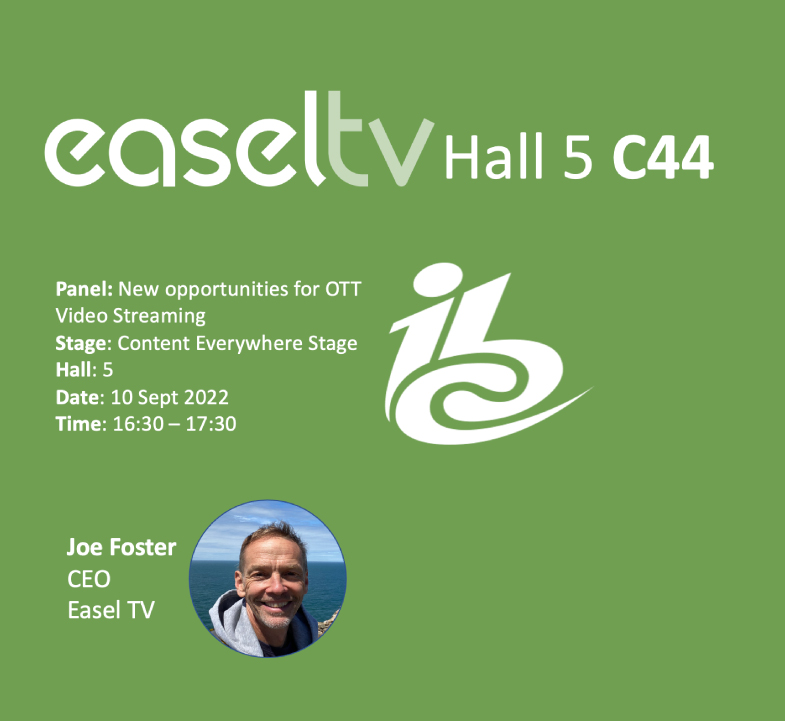 easeltv's tweet photo. We’re excited to be speaking on the “New opportunities for OTT video streaming” panel, Content Everywhere stage https://t.co/sOy7qGixss

You can see the unveiling of our platform on stand 5.C44. Sneak peek here: https://t.co/xyDDgRhKGg

#IBC2022 #streaming #videostreaming https://t.co/nQHuBi494j
