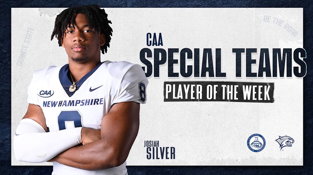 Sophomore defensive end Josiah Silver was named @CAAFootball Special Teams Player of the Week on Monday. Congrats Josiah! #BeTheRoar #GraniteStrong #CatJui23 😼🧃 Story ➡️ bit.ly/3erkcLf