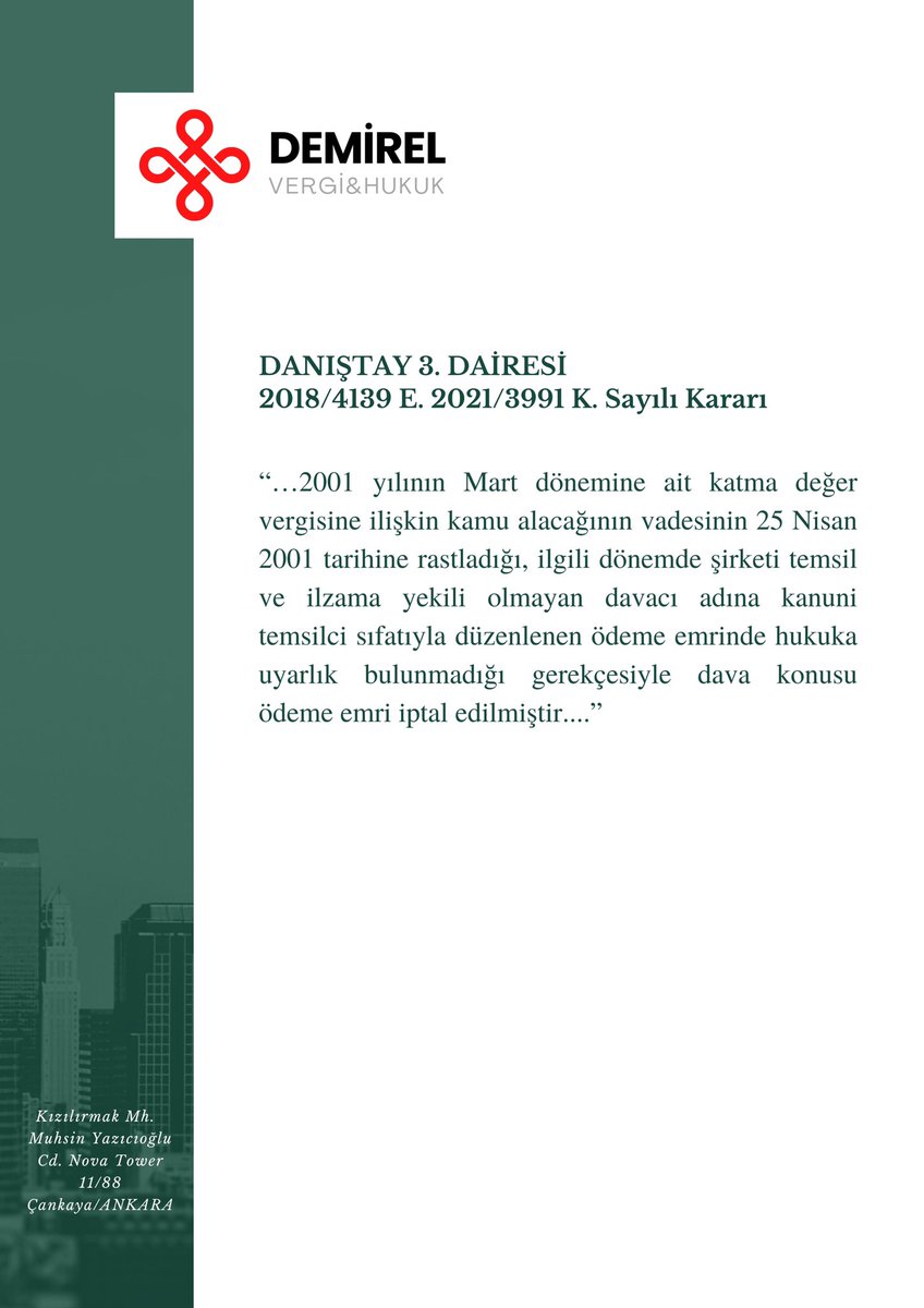 Vade tarihi itibariyle temsil ve ilzama yetkili olmayan kişi adına, ödeme emri düzenlenemez. 

#vergi #vergihukuku #vergicezası #ödemeemri