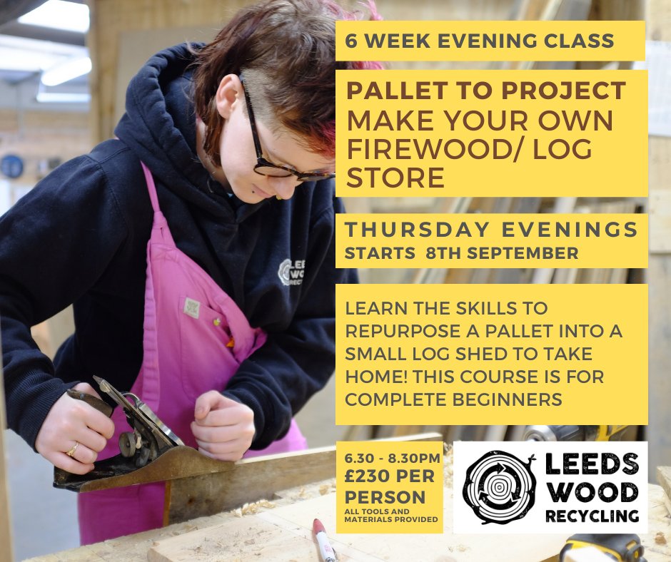 eventbrite.co.uk/e/pallet-to-pr… @ArtsMindsLeeds @SlungLow @LeedsCommFound @RepairCafeLeeds @Leeds_List @BuyLeeds @MindWellLeeds @Oblongleeds #lwrcourses #lwr #pallets #palletwood #firewood #logstore #learn #making #recycling #recycled #imadethis #leeds #learn #diy #woodwork #COURSES