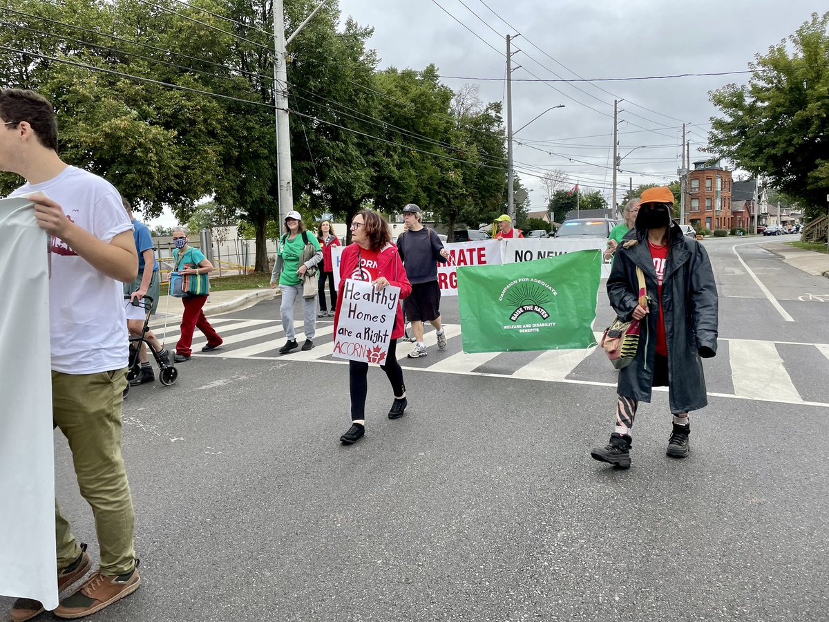 AcornHamilton's tweet photo. Marching with other community groups for #HamOnt @hamiltonlabour Labour Day Parade!
#homesoverprofit #raiseODSP #climatejustice https://t.co/ASQhg1tVGr