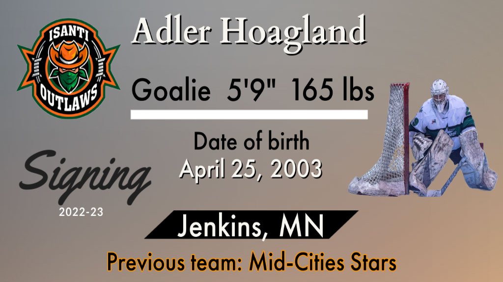 Ludwig_Media's tweet photo. Former Northern Lakes Lightning goalie Adler Hoagland signs with Isanti Outlaws 
https://t.co/pmhM8OUb94 https://t.co/zes6U1Gb1s