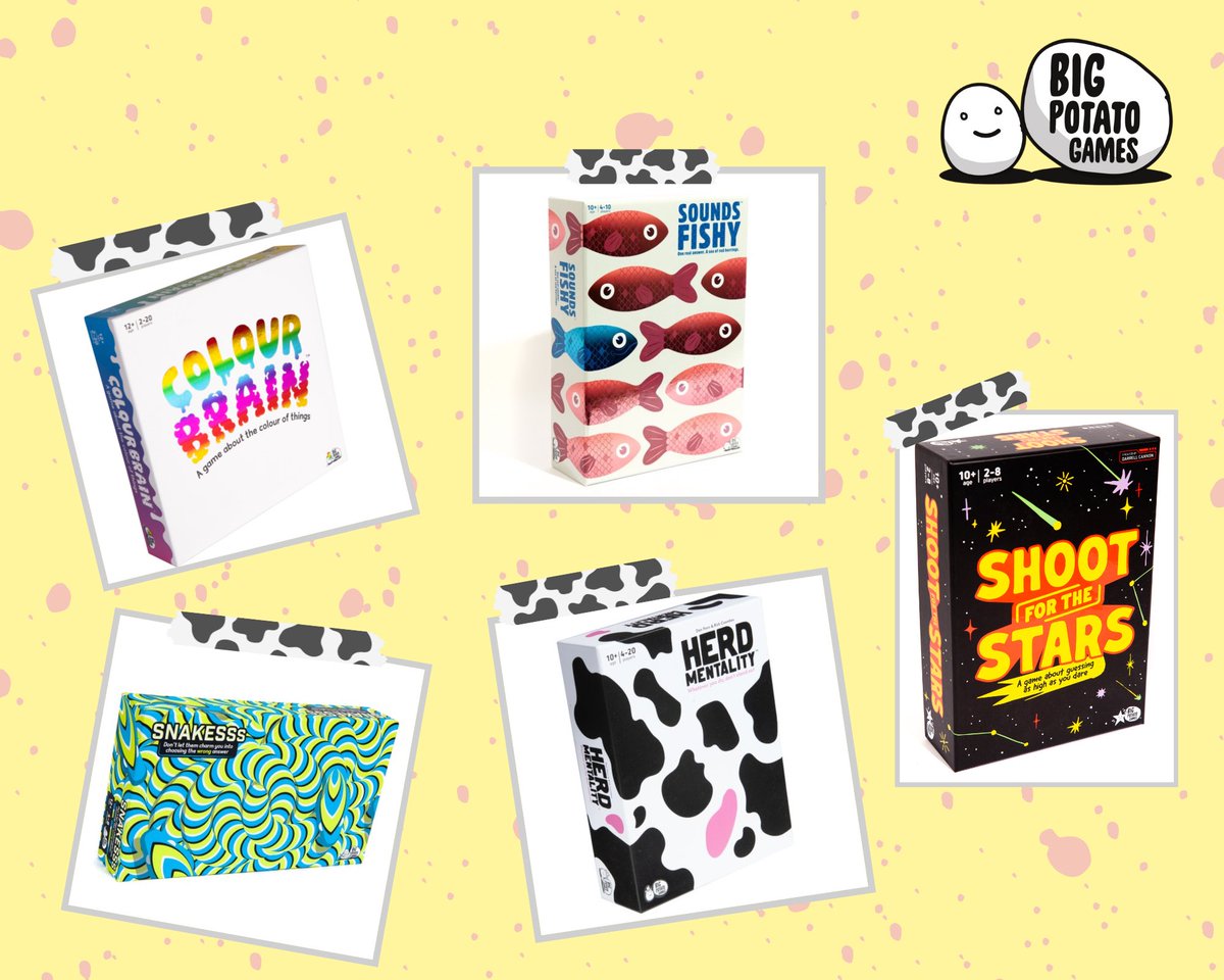 #Competition time! In collaboration with Big Potato, we are giving away 3 bundles of some of their best games, it’s a great way to get friends and family together 💕 To win these 5 games + a potato plush,  you need to follow <a href="/dungareesdonuts/">✨Olivia✨</a> &amp; <a href="/bigpotatogames/">Big Potato | INACTIVE ACCOUNT</a> and RT! Ends 19/09