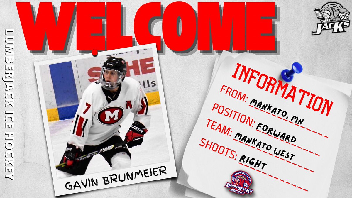 🚨WELCOME🚨

Jacks fans, welcome in forward from Mankato, MN, Gavin Brunmeier!

Last season, Brunmeier played for Mankato West HS. In 27 games, Brunmeier recorded 28 points.

Stay tuned everyday leading up to home opener as we will be showcasing the 2022-23 Jacks!