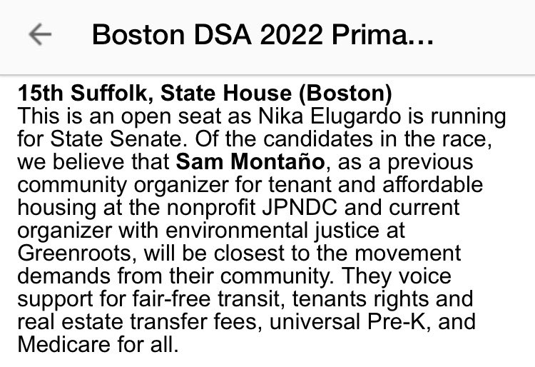 returnofthebern's tweet photo. MA State House - 15th Suffolk

@SamvMontano’s endorsements include @ProgressiveMass, @OurRevolutionMA, @act_on_mass, @Incorruptibl_MA, @massalliance, @jpprogressives, @SoniaChangDiaz, @NikaElugardo &amp; @CllrKendraLara! @Boston_DSA has recommended! Please support this #M4A champion! https://t.co/eFVZZUlmhP