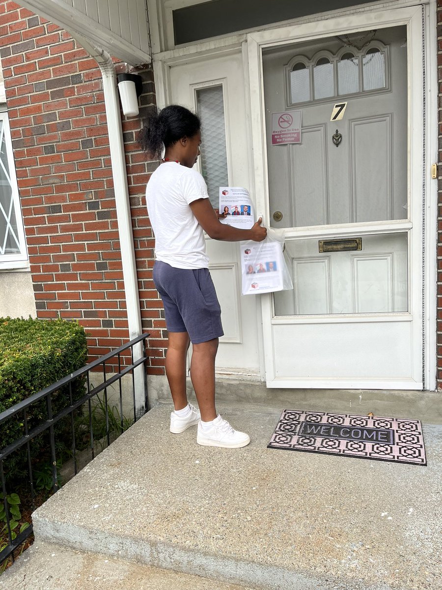 RTCVBoston's tweet photo. Tomorrow is election day! Our team of canvassers are out on doors in Roxbury, Dorchester, and Mattapan reminding everyone to vote for our slate of candidates! @NikaElugardo for 2nd Suffolk Senator, @RicardoNArroyo for DA, and @Tanisha4MA for Sec of State! Rain cant stop us 🙏🏽 https://t.co/uNvww13m0Y