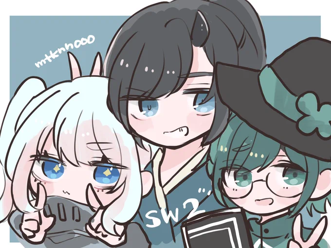SWおつかれさまでした!!!1年間ありがとうございました!!これはおつかれさま絵です4枚目は芋茄子ちゃんが描いてくれたうちの子達です( ) 
