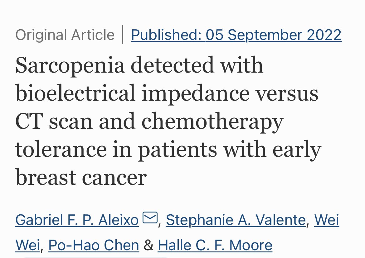 Gabriel Aleixo (@chefaleixomd) on Twitter photo Like a fresh bread coming from the oven.
Bioelectrical impedance can help detect Sarcopenia in patients with early breast cancer.
We demonstrated that patients with Sarcopenia had worse chemotherapy tolerance
Thank you Dr. <a href="/HalleMooreMD/">Halle Moore, MD</a> and Dr. <a href="/DrStephValente/">Stephanie Valente</a> #Dr.Chen #weiwei Like a fresh bread coming from the oven.
Bioelectrical impedance can help detect Sarcopenia in patients with early breast cancer.
We demonstrated that patients with Sarcopenia had worse chemotherapy tolerance
Thank you Dr. <a href="/HalleMooreMD/">Halle Moore, MD</a> and Dr. <a href="/DrStephValente/">Stephanie Valente</a> #Dr.Chen #weiwei