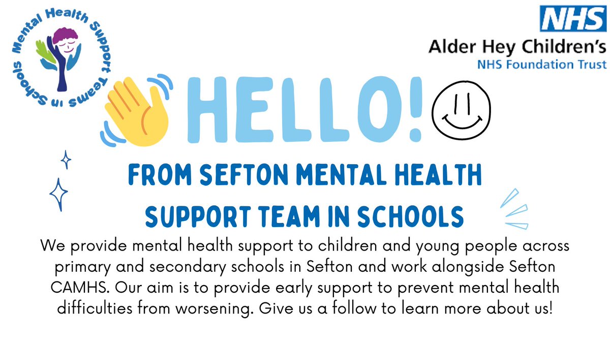Hello from Sefton MHST! Good luck to everyone going back to school this week. Our team are in schools across Sefton to provide support for those feeling nervous or worried about going back. Give us a follow to keep in the loop and get ideas about how to improve your wellbeing