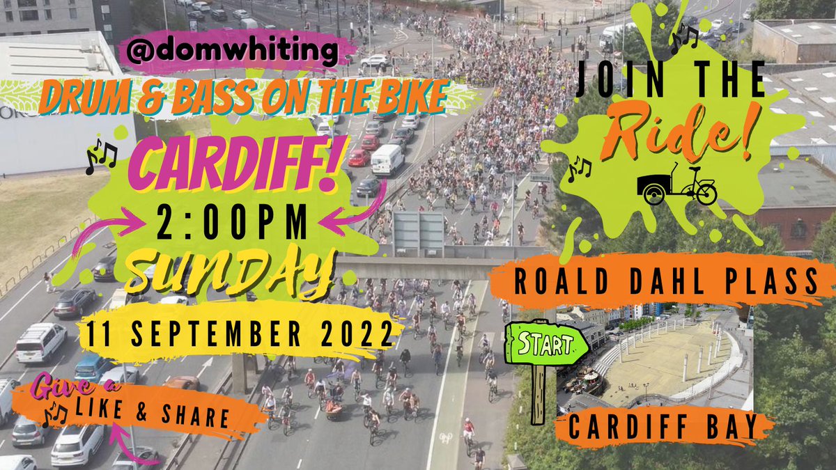 BikeWalkScoot's tweet image. WALES WE&apos;RE ON!! Get your wheels ready for @domwhiting&apos;s Drum &amp;amp; Bass On The Bike return to #Cardiff!! Next SUNDAY 11TH SEPTEMBER! Starting from ROALD DAHL PLASS in Cardiff Bay from 2pm! Route details to follow soon! Give a like &amp;amp; share! 🚲🎶🏴󠁧󠁢󠁷󠁬󠁳󠁿🤘 #YesYesYes