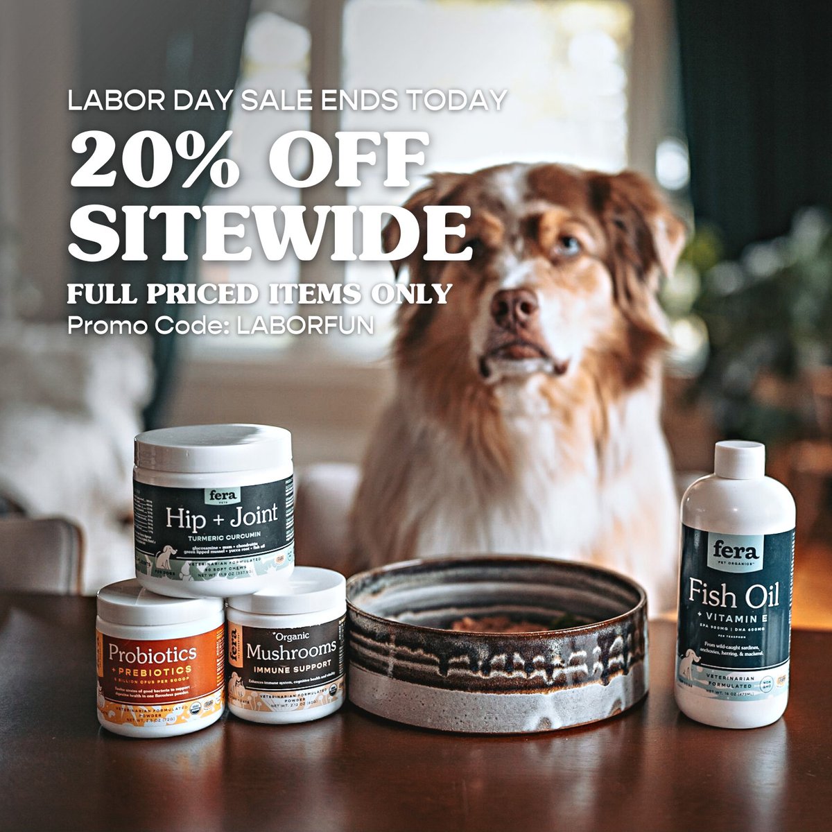 Our Labor Day Sale ends today!! 🇺🇸🇺🇸🇺🇸 Get 20% off sitewide on full-priced items by using code: LABORFUN at checkout. Happy shopping! 🐾
ferapetorganics.com

 #petwellness #pethealth #healthypet #labordaysale #organicpetproducts