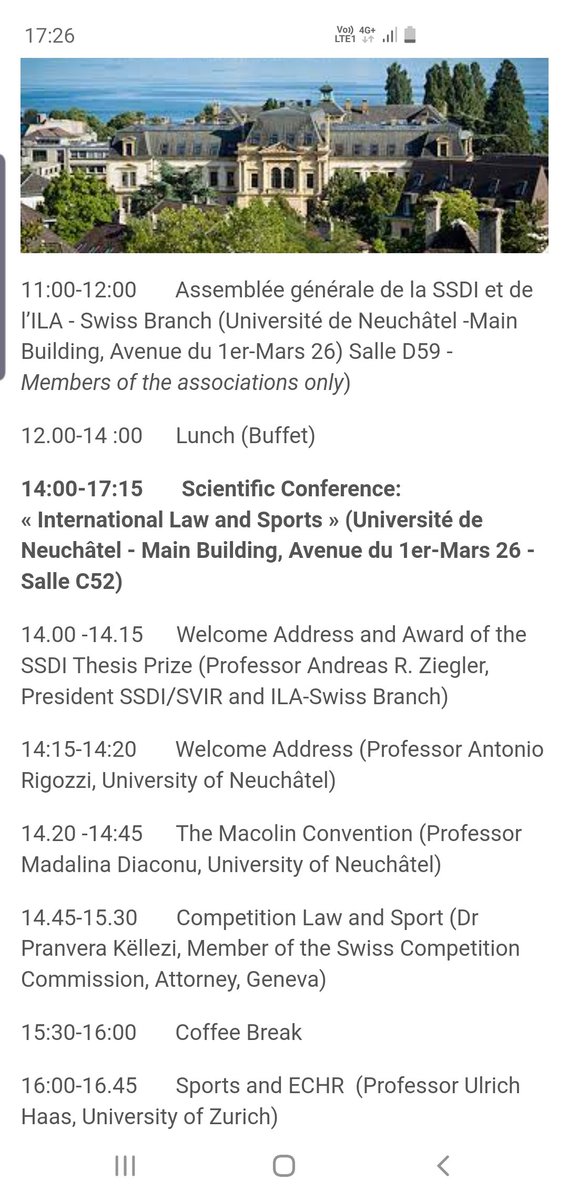 On 30 Sept 2022, join us at <a href="/UniNeuchatel/">Université Neuchâtel</a> for great debates on INTERNATIONAL SPORTS LAW. Speakers include Prof. #UlrichHass and Prof. <a href="/AntonioRigozzi/">Antonio Rigozzi</a>. I will be presenting the #MacolinConvention on #CompetitionManipulation.
👉 shorturl.at/bivZ4
