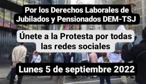 AJuPDEMPJ_Ve's tweet photo. Compañeros jubilados y pensionados de la DEM y del Poder Judicial, te invitamos a acompañarnos en esta nueva protesta pacífica por la restitución de los beneficios que la Onapre nos ha quitado.
Defendamos los DERECHOS logrados tras años de lucha.
#PagoBonoRecreacionalYa https://t.co/wWvwwpoDrD
