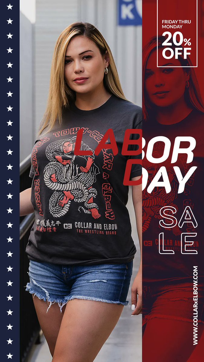 COLLARxELBOW's tweet photo. Labor Day Sale! Let's go! 20% OFF through Monday! No code, just pick your favorite shirts, and check out.
https://t.co/qANtl25Y5I
#CxE #Wrasslin #COLLARxELBOW #SupportYourLocalWrestler https://t.co/gGVlXX7JNs