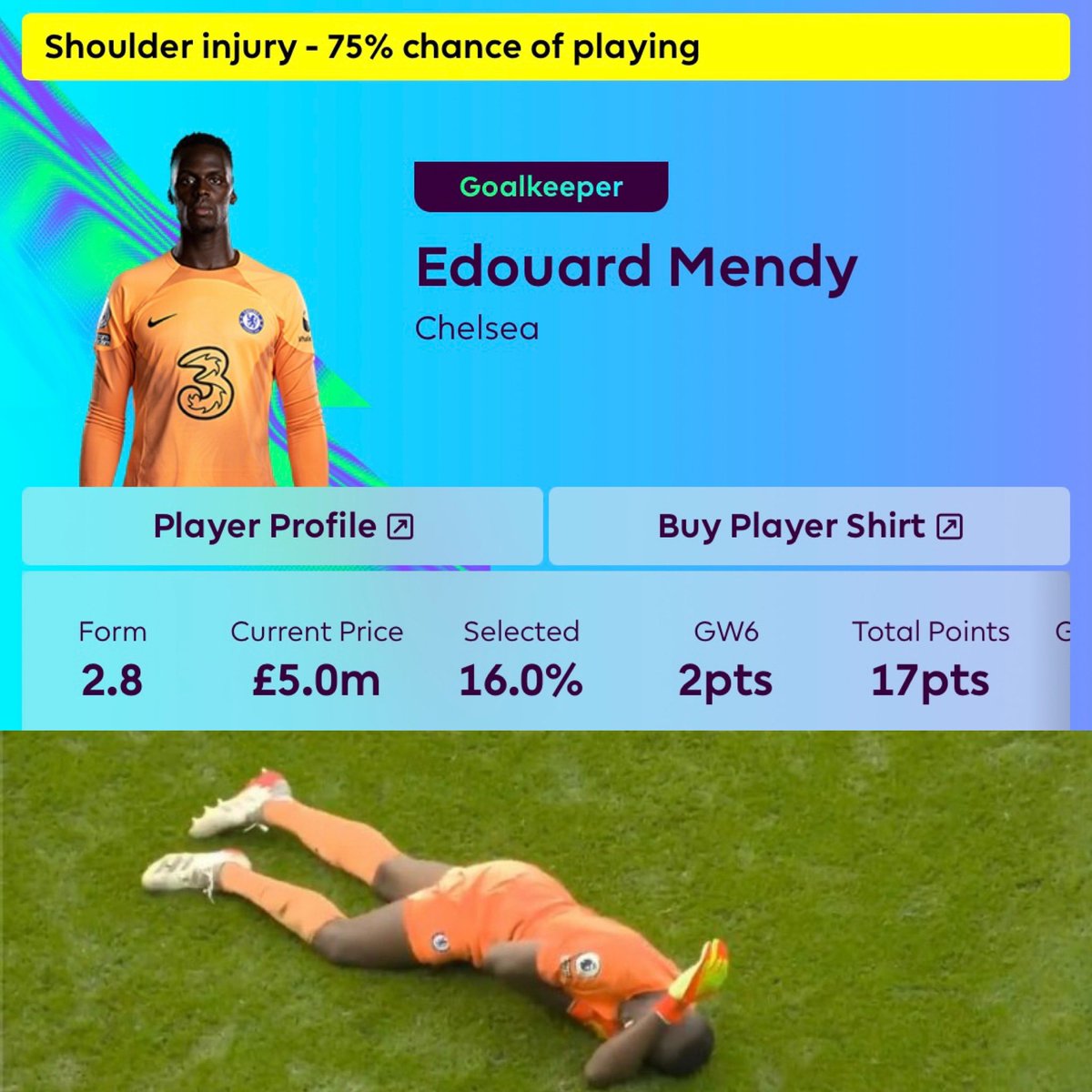 ODDSbible's tweet photo. Edouard Mendy is now a doubt on FPL after ‘injuring’ his shoulder when West Ham’s late equaliser was ruled out 😂 https://t.co/veAXMuo3A7