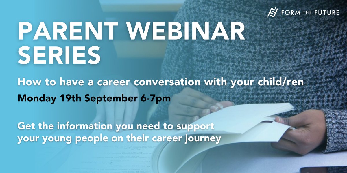 form_future's tweet photo. Our fantastic free virtual webinar series is back! We are giving parents &amp; guardians the information needed to support their children to make informed careers decisions.

The next webinar is on Monday 19th September at 6pm

Read more and register here - https://t.co/zEn3qENayE https://t.co/0xIPJhxSCh