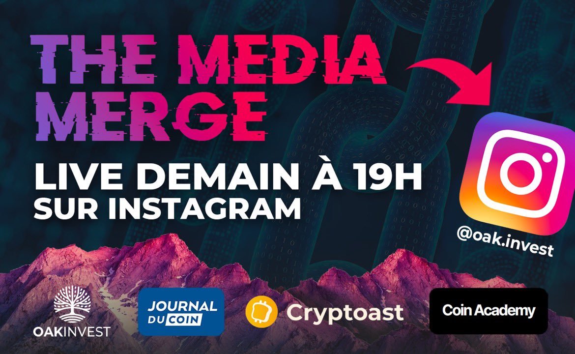 Le JDC aura le plaisir de vous retrouver demain à 19h sur Instagram, à l'invitation de @oak_fr pour The Media Merge 

<a href="/TCryptomonnaies/">Hellmouth Banner - #PICS2 : 22-23-24 MAY 2026</a> le rédac-chef du journal sera en compagnie de ses confrères de <a href="/cryptoastblog/">Cryptoast</a> et <a href="/coinacademy_fr/">Coin Academy</a> pour refaire ensemble le monde (crypto)