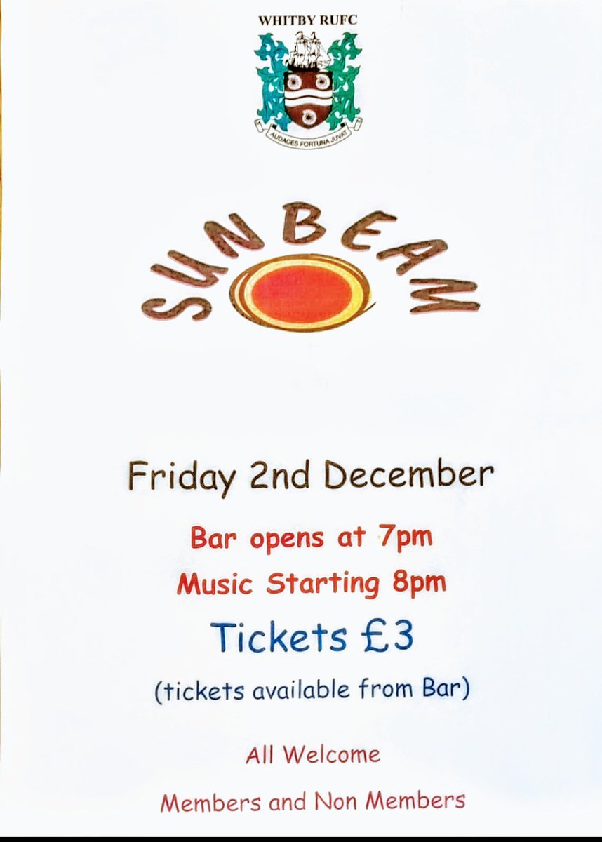 WhitbyRugbyClub's tweet photo. Want an excellent night?? 
Cheap entry for this very popular band..
Everyone welcome. Tickets on sale Saturday @SUNBEAMwhitby @RFUNorthClubSup @ILuvWhitbyy @TotalWhitby @WhitbyWhatsOn @whitbycricket https://t.co/CJmp44jnE6