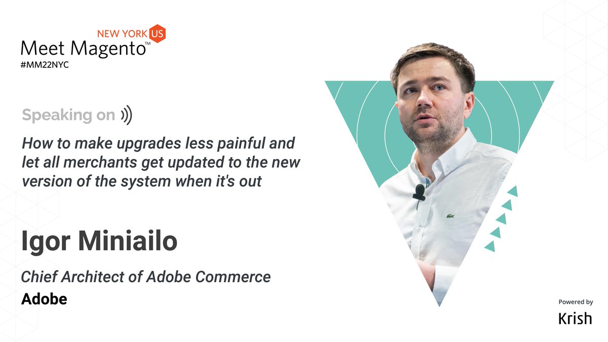 #MM22NYC is about connections &amp; holistic #eCommerce growth. 
We are pleased to introduce our next speaker,  <a href="/iminyaylo/">Igor Miniailo 🇺🇦</a> (Chief Architect of Adobe Commerce, <a href="/Adobe/">Adobe</a> ), who will uncover best practices to make upgrades less painful. More details here meetmagentonyc.com/speakers/igor-…