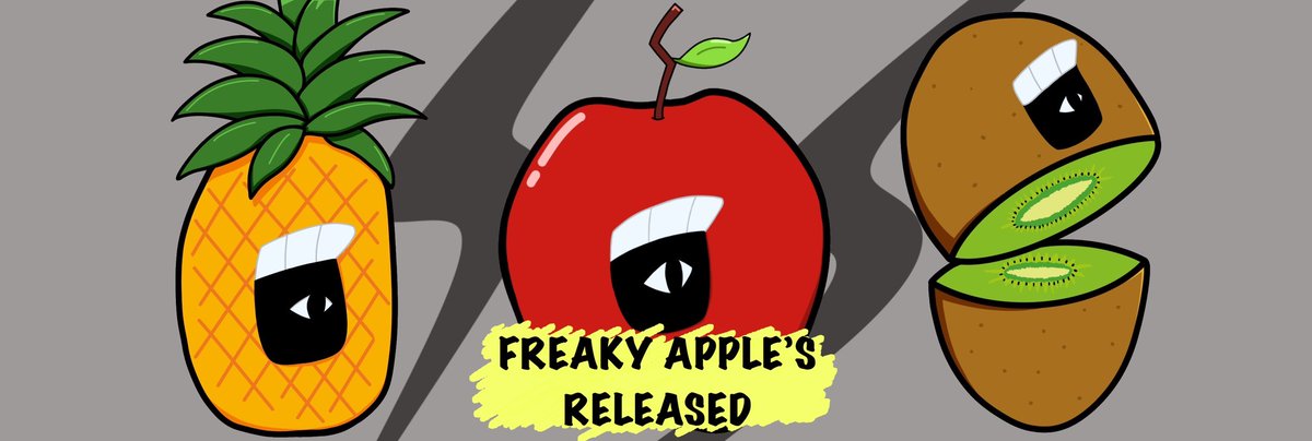 Freaky_apples's tweet photo. 遂にリリースです！
フルーツに口と目がついた？！気紛れな奴らの誕生です❗️

【最初のメンバーは🍎🥝🍍】

気まぐれなこの子達を迎え入れてAPPLE'S FAMILYになりましょ❗️
この子達をよろしくお願いします🙇‍♂️

 #Freaky_APPLEs  #APPLES_family
 #NFT  #nftart
https://t.co/2etsC6r2QO https://t.co/gnGkicKdv3
