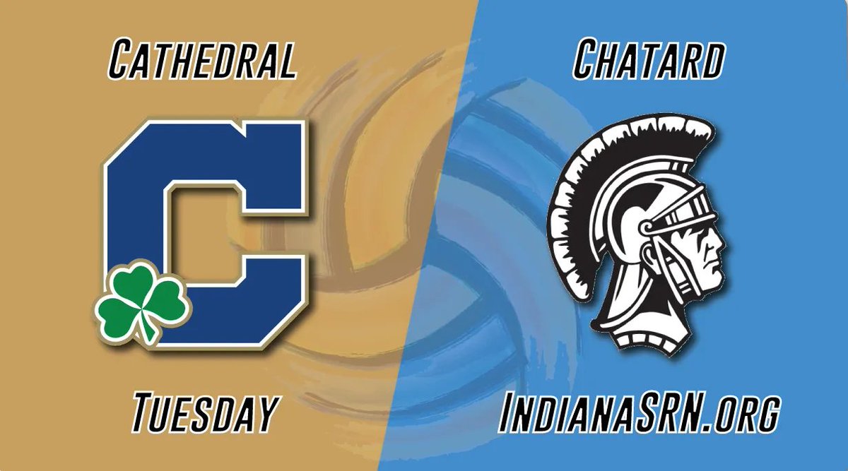 IndianaSRN's tweet photo. You can watch tomorrow night's Cathedral @ Chatard volleyball game on https://t.co/7e9g1JQwJY! First serve at 7:00p ET, pre-game show 10 minutes before, watch for FREE on Indiana SRN! @IHSAA1 @BCHSAthletics @ChatardVB @gochsathletics @cathedralvball https://t.co/kZ0m3Y4Amz