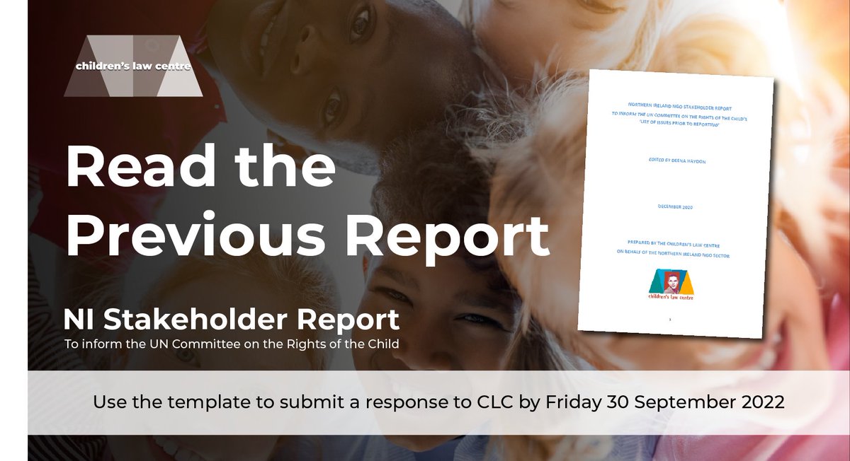 Help us update our NI stakeholder report. This is an opportunity to identify the current challenges facing our children and young people and how the failure to implement the UN Convention on the Rights of the Child impacts them. Read more: childrenslawcentre.org.uk/call-for-evide…