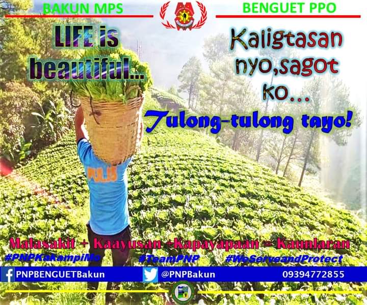 Life is Beautiful...
Kaligtasan nyo, Sagot ko...
Tulong-tulong tayo!

M+K+K=K
"Malasakit Kaayusan Kapayapaan Kaunlaran"

#PNPKakampiMo
#ToServeandProtect
#TulongTulongTayo
#PNPKakampiMo
<a href="/PNPBenguetPPO/">PNPBenguetPPO</a>