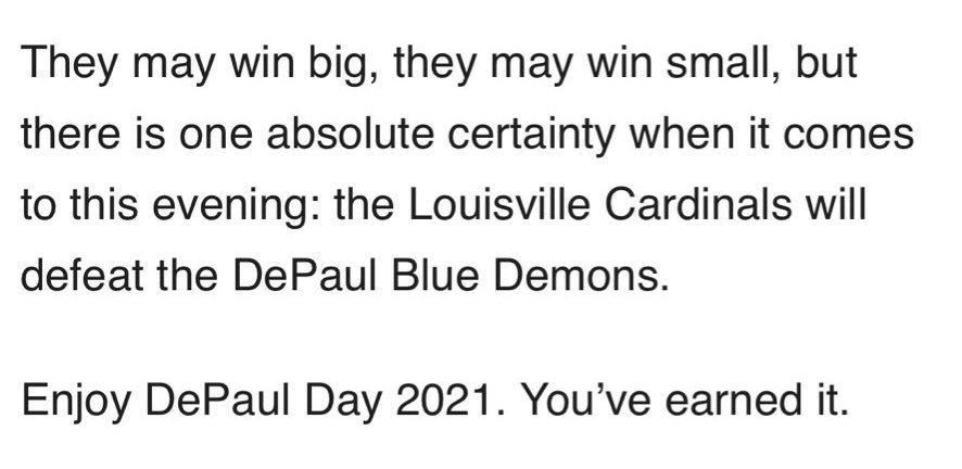 BlueDemonDegen's tweet photo. Even though Kenny Payne ducked DePaul this year, preventing Louisville Day Part II, I’m still going to celebrate it. Maybe even every day.
#DeathToInvaders https://t.co/xDJzVfKehI