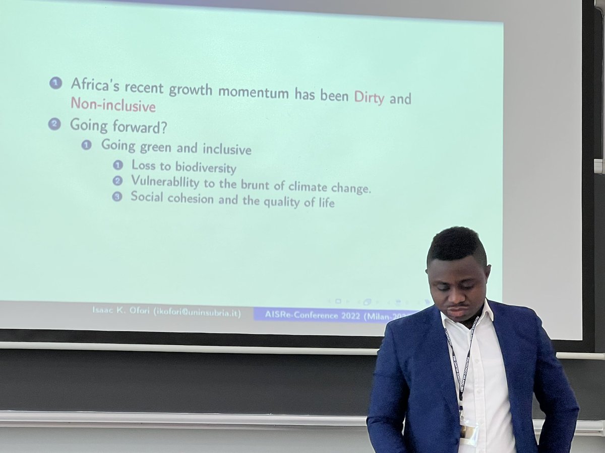 ik_ofori's tweet photo. Today, I attended the @SegreteriaAISRe conference being held at @polimi. I presented on “Inclusive Green Growth in Africa: Critical Energy Efficiency Synergies and Governance Thresholds”. #uninsubria #yorku #capevars #ghana #italy #canada #dieco #insubria #growth #energy https://t.co/sJNl5NztHO