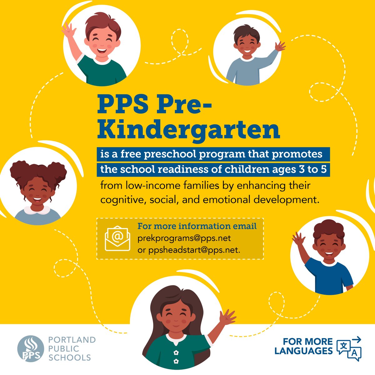 PPSConnect's tweet photo. Are you the parent of a 3 or 4 year old?  We offer full school day classrooms, meals, fun learning environments, resources &amp; support for families! 

Apply now for one of our FREE preschool programs: https://t.co/1kZnWS6UHz

We only have 350 spots left across the district! https://t.co/MIxoVT0BRT