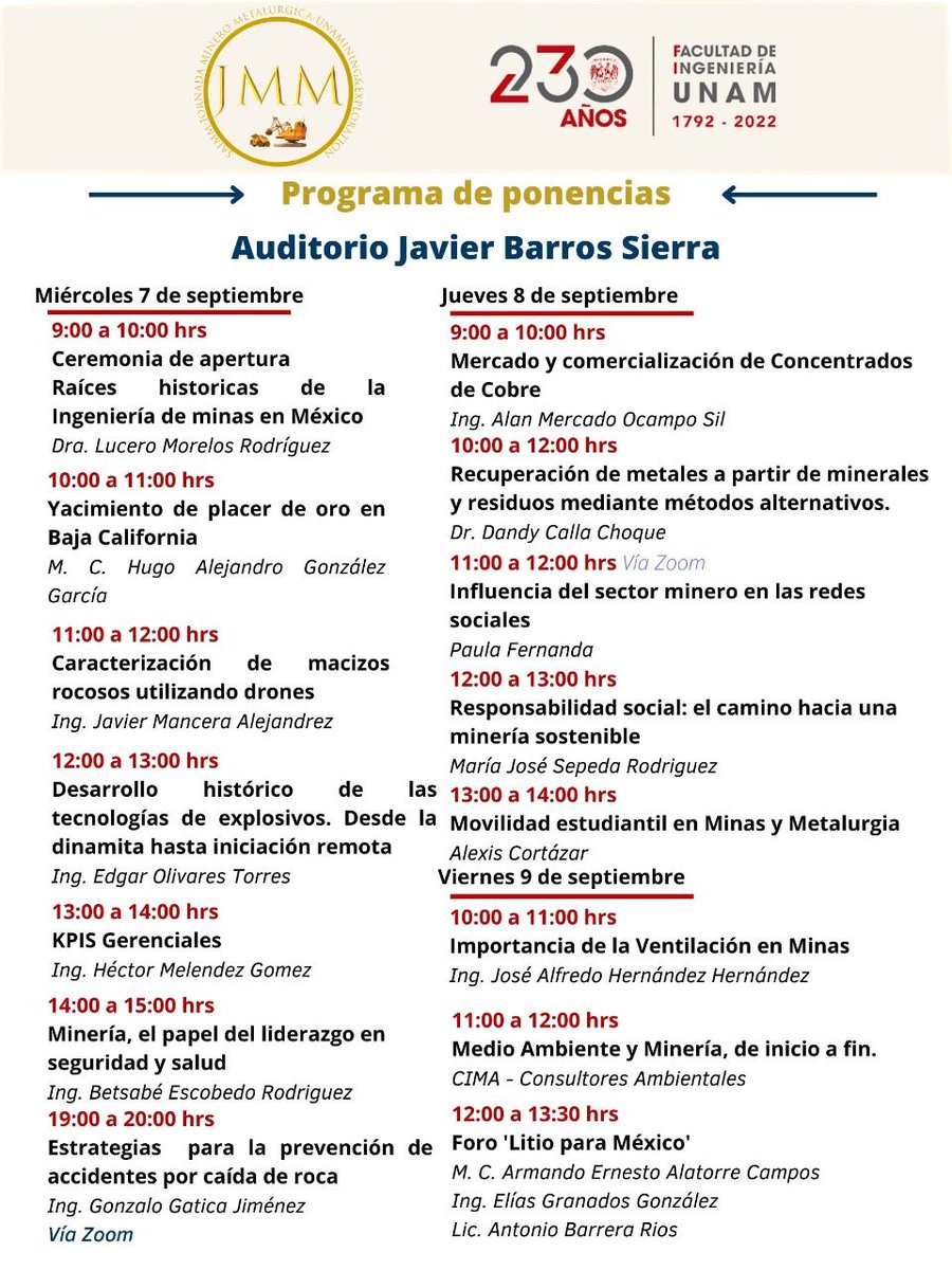 cimmgm's tweet photo. ⚒ ¡No te pierdas de la Jornada Minero Metalúrgica! ⚒
Entra a las ponencias pensadas para ti 👷🏻‍♀️👷🏻
🔸🔹Todo esto en el Edificio Principal de la Facultad de Ingenieria de la UNAM 🔹🔸 @saimmunam https://t.co/SCCiYzMW9v
