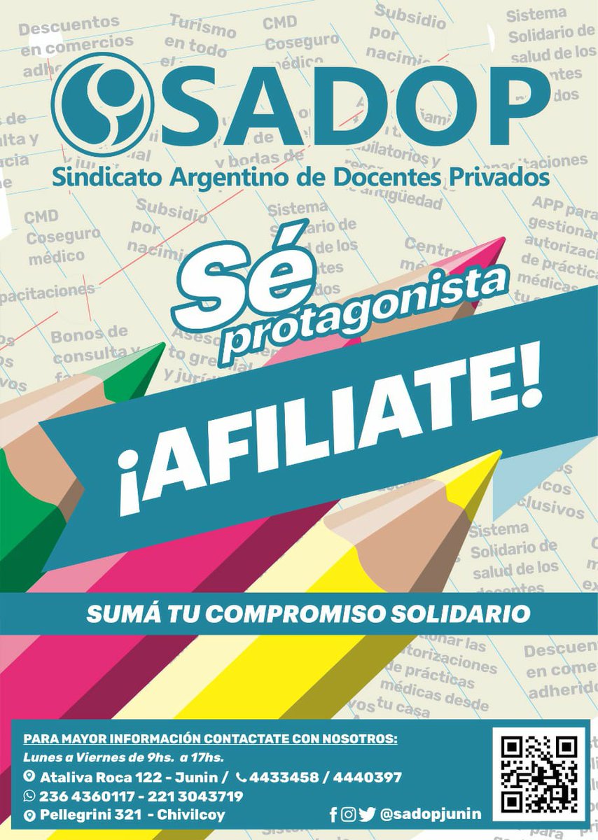 SadopJunin's tweet photo. #EsConVos
Mes de la dignidad docente!
Septiembre: tiempo de afiliación

Afiliate a SADOP haciendo click acá ⬇
https://t.co/4r1jwU0p6z
#SomosSADOP https://t.co/J6SaicgEl2