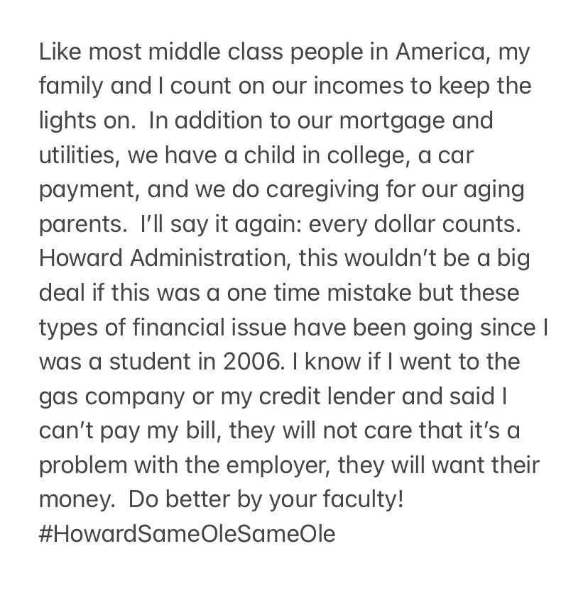 LecturersHU's tweet photo. From an adjunct professor...
#HUPayCrisis #PayWorkers #FixOurPay #PayUpWayne #howHard #HowardForward #InTruthAndService https://t.co/gZefmgwleu