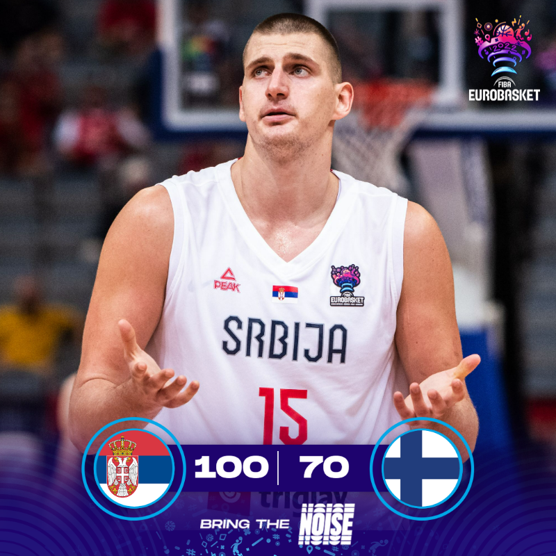 EuroBasket's tweet photo. 🤯 𝗨𝗡𝗦𝗧𝗢𝗣𝗣𝗔𝗕𝗟𝗘: Serbia reach triple digits again, blow out Finland! 
#EuroBasket