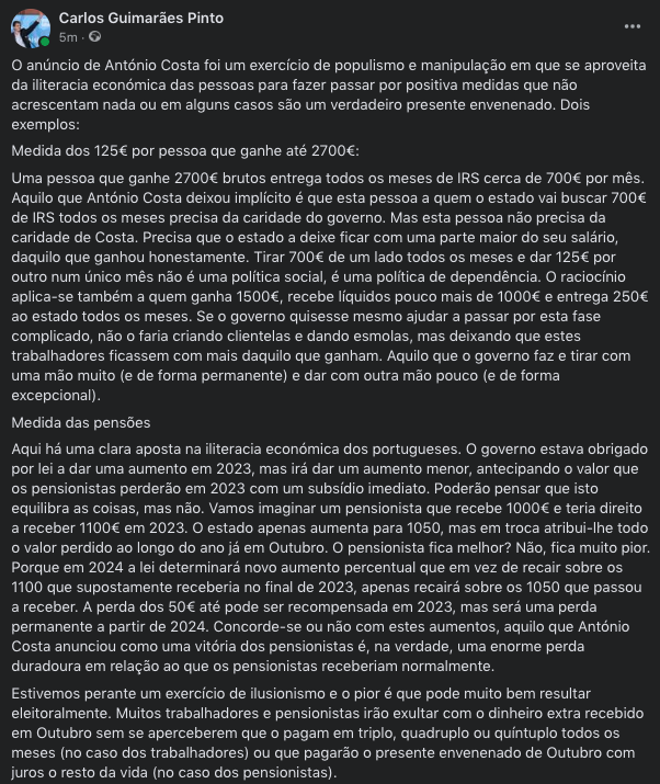 Um exercício de populismo, ilusionismo e manipulação.