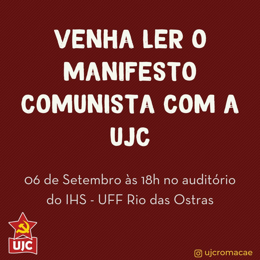 UJCpopular's tweet photo. 🚩 FORMAÇÃO POLÍTICA DA UJC 🚩

Vamos estudar o clássico Manifesto Comunista, se junte à nossa leitura e vamos debater juntos! 

Juventude que ousa lutar, constrói o Poder Popular! ✊
https://t.co/qSxsdKEYml https://t.co/5KEYGAOi2M