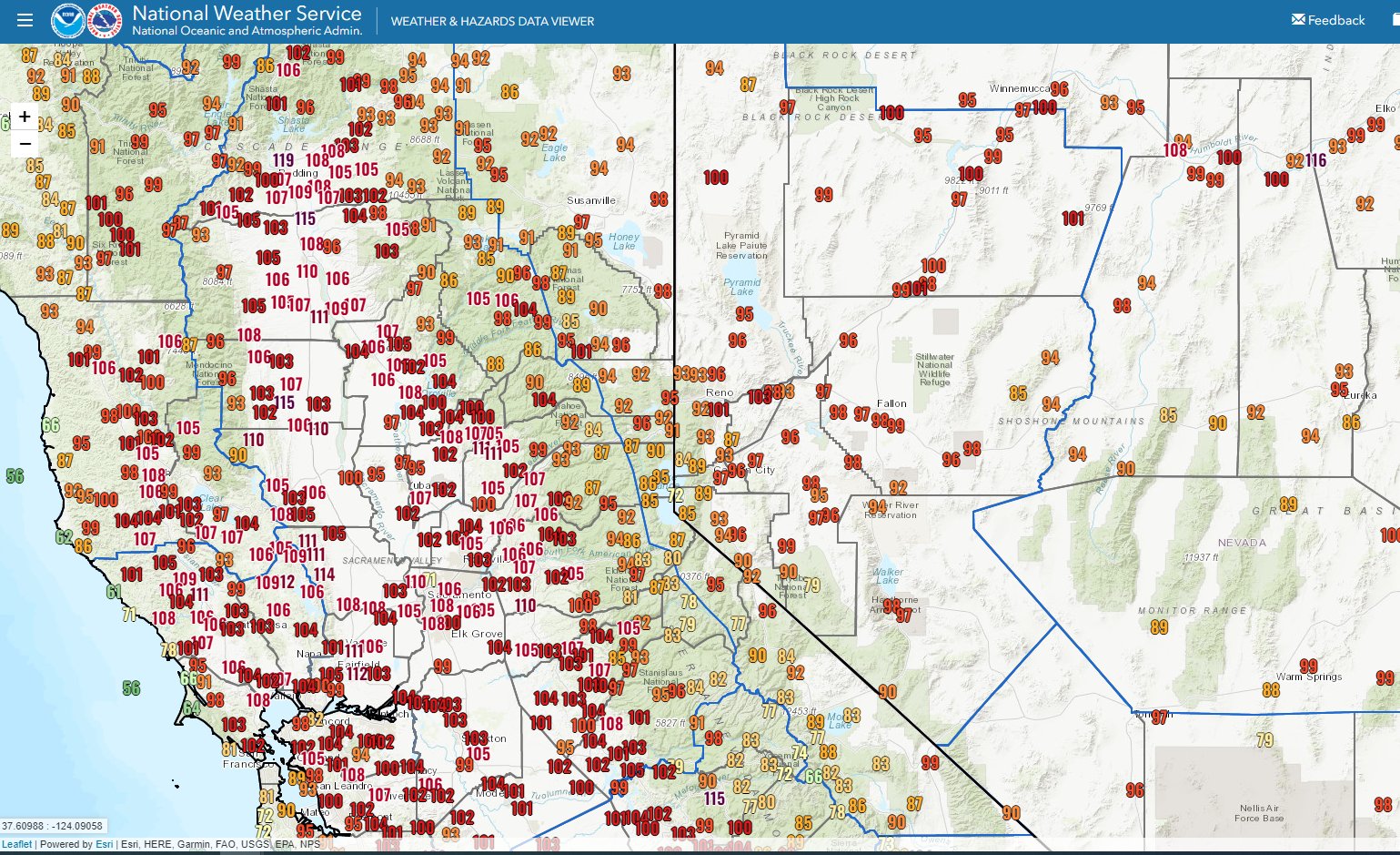 NWS Reno on Twitter "Here's a current snapshot of area temperatures as